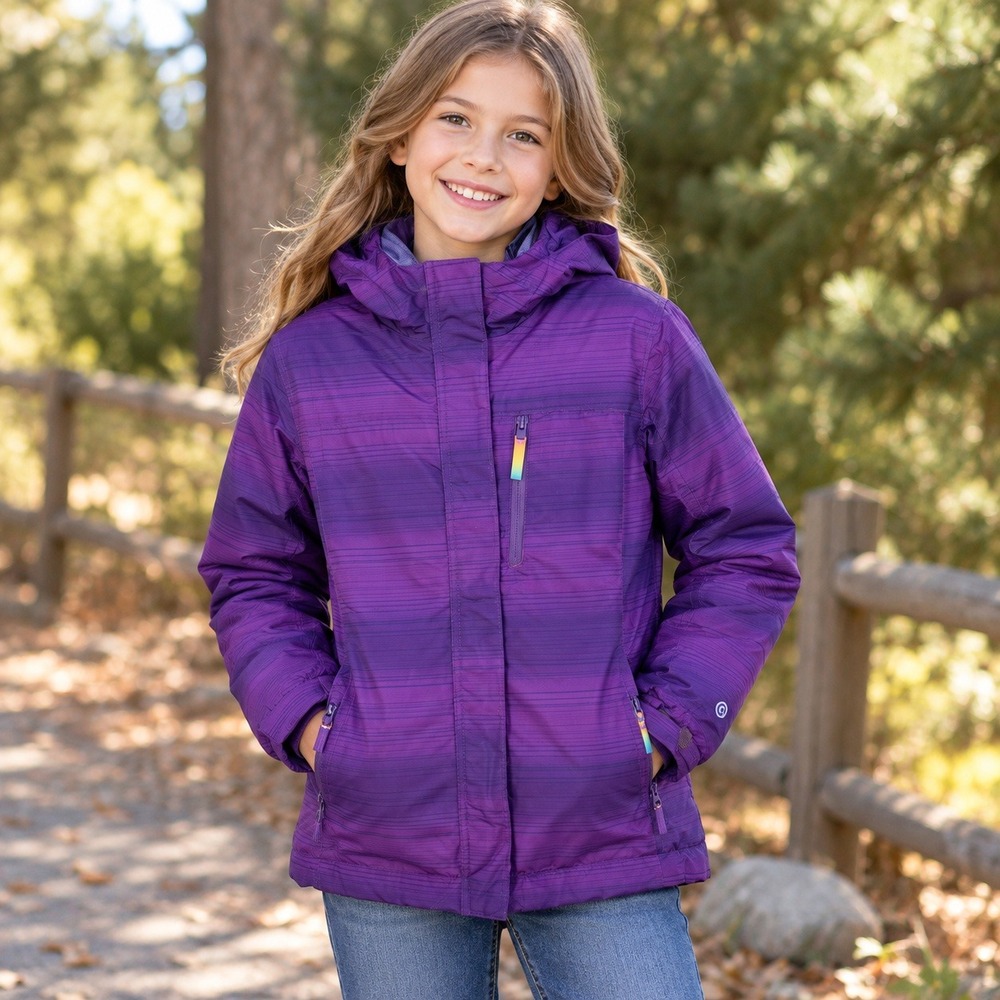 Champion 3-in-1 Jacket Kids L 10-12 Purple Hooded Fleece Liner Water Resistant